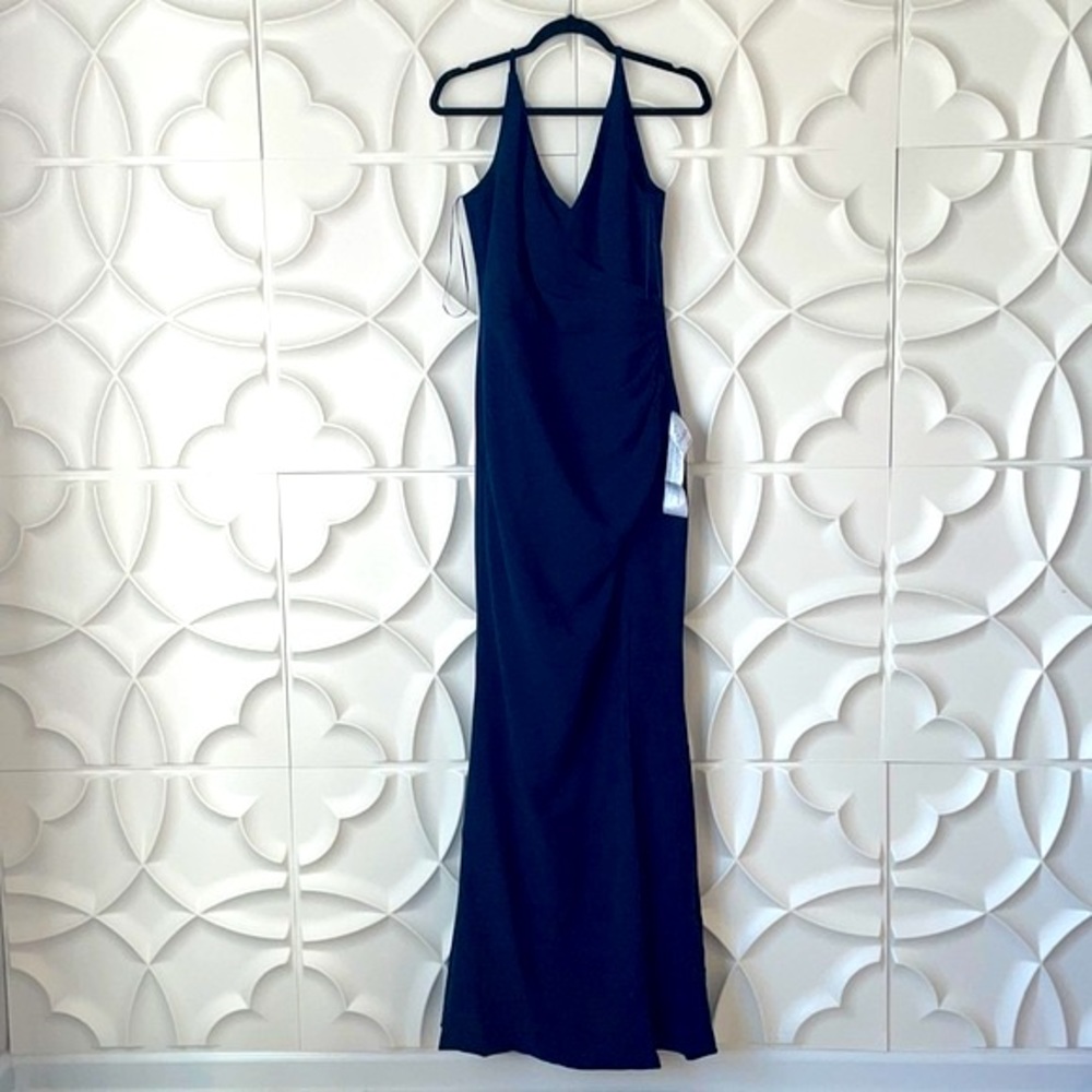 NEW Dress the Population Jordan Plunging Drape Sleeveless Gown w Slit L       99